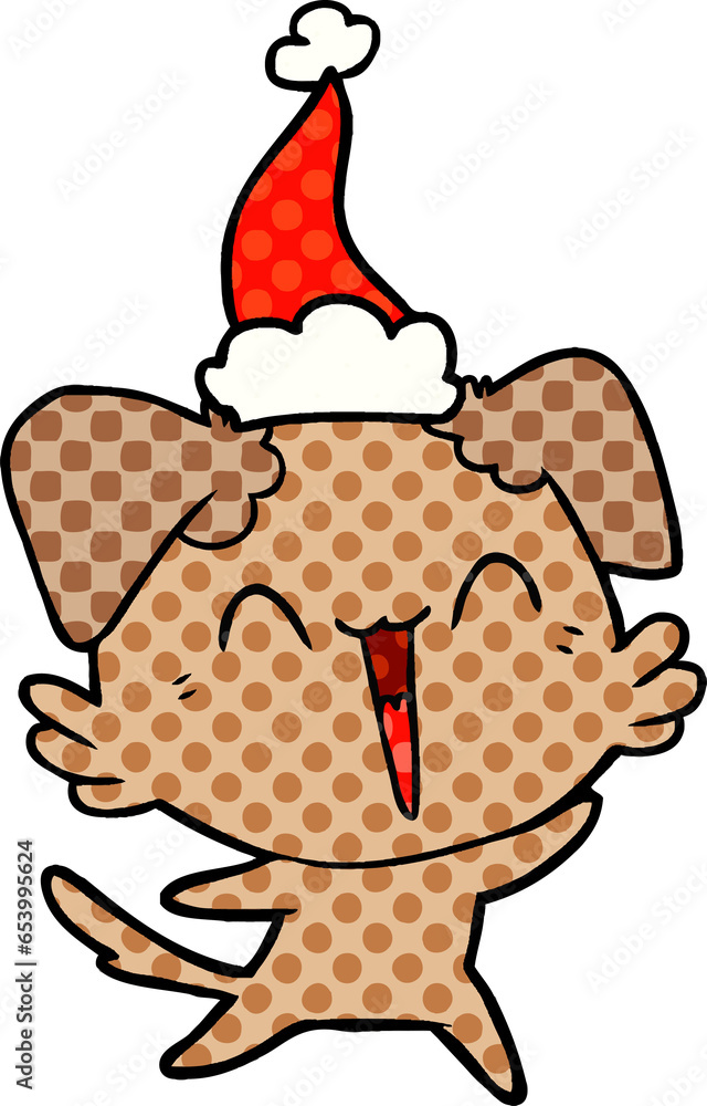 happy little dog hand drawn comic book style illustration of a wearing santa hat happy little dog hand drawn comic book style illustration of a wearing santa hat