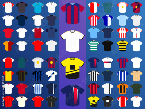 Set of European Football Shirts as Vector Graphics - 32 Teams, 64 Kits - Home and Away Jerseys -  International Champions - Simplistic Style