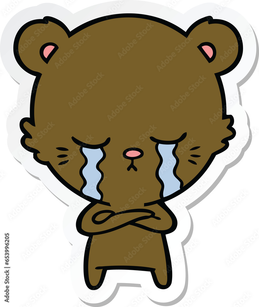 sticker of a crying cartoon bear sticker of a crying cartoon bear