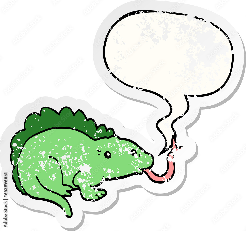 cartoon lizard with speech bubble distressed distressed old sticker cartoon lizard with speech bubble distressed distressed old sticker