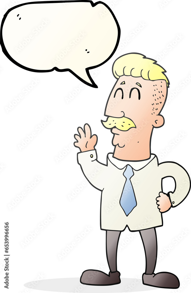 freehand drawn speech bubble cartoon office man waving freehand drawn speech bubble cartoon office man waving