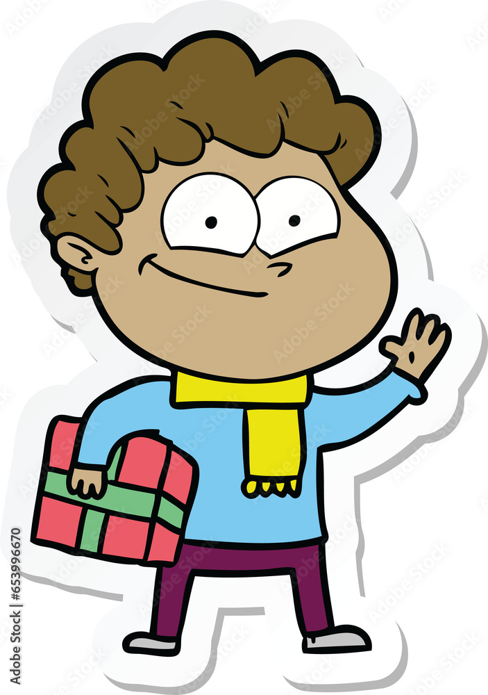 sticker of a cartoon happy man sticker of a cartoon happy man