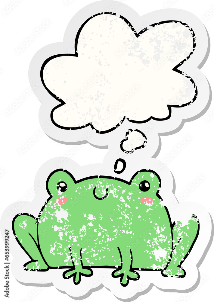 cartoon frog with thought bubble as a distressed worn sticker cartoon frog with thought bubble as a distressed worn sticker
