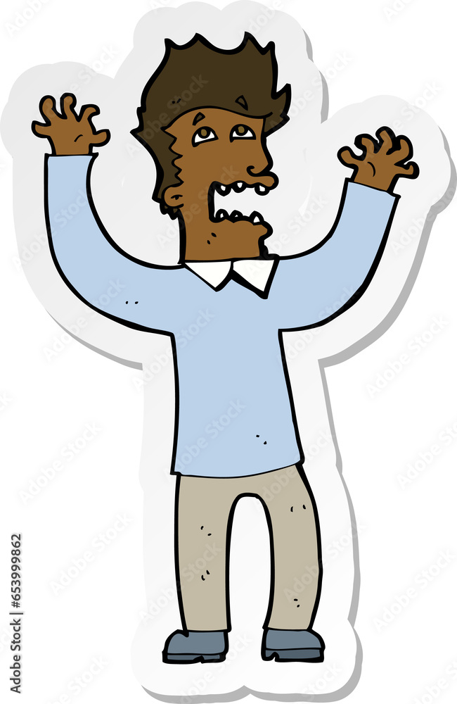 sticker of a cartoon terrified man sticker of a cartoon terrified man