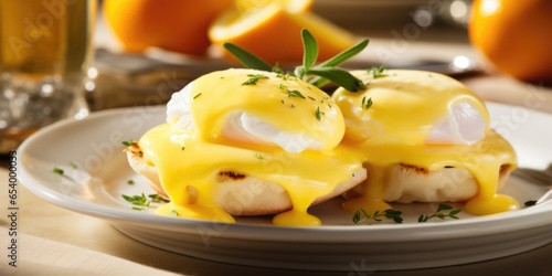 Freshly squeezed lemon juice is drizzled over the Eggs Benedict, infusing the dish with a tangy zest that s through the richness of the hollandaise sauce, awakening the taste buds and providing photo