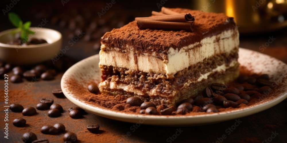 A tempting shot showcasing the magnificently smooth layers of tiramisu, enveloped in a distinct aroma of freshly brewed coffee and embellished with a sprinkle of grated chocolate, inviting A tempting shot showcasing the magnificently smooth layers of tiramisu, enveloped in a distinct aroma of freshly brewed coffee and embellished with a sprinkle of grated chocolate, inviting