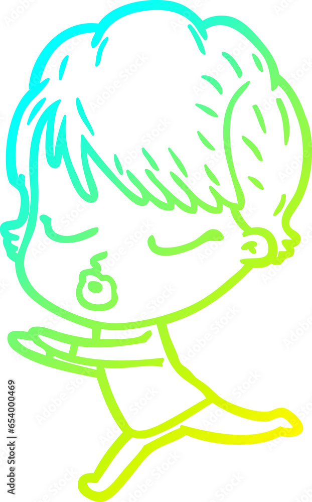 Fototapeta premium cold gradient line drawing of a cartoon woman with eyes shut