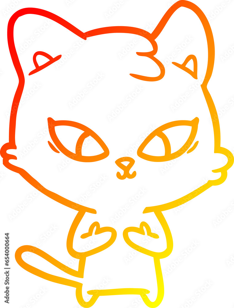 Fototapeta premium warm gradient line drawing of a cute cartoon cat