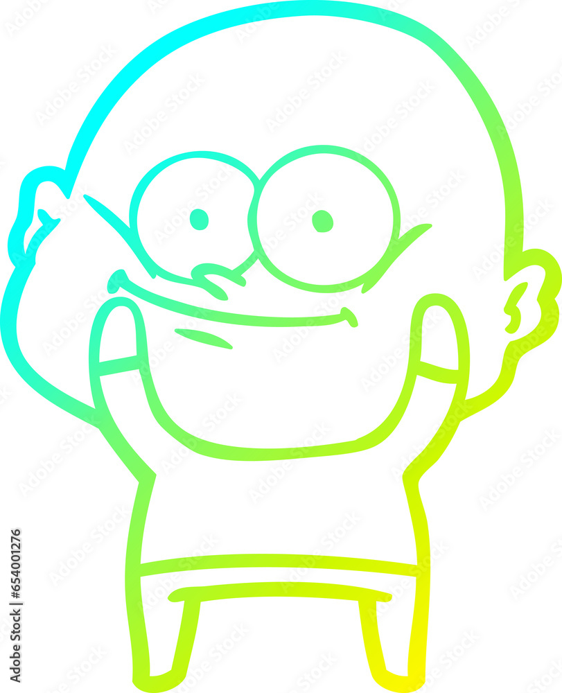cold gradient line drawing of a cartoon bald man staring cold gradient line drawing of a cartoon bald man staring