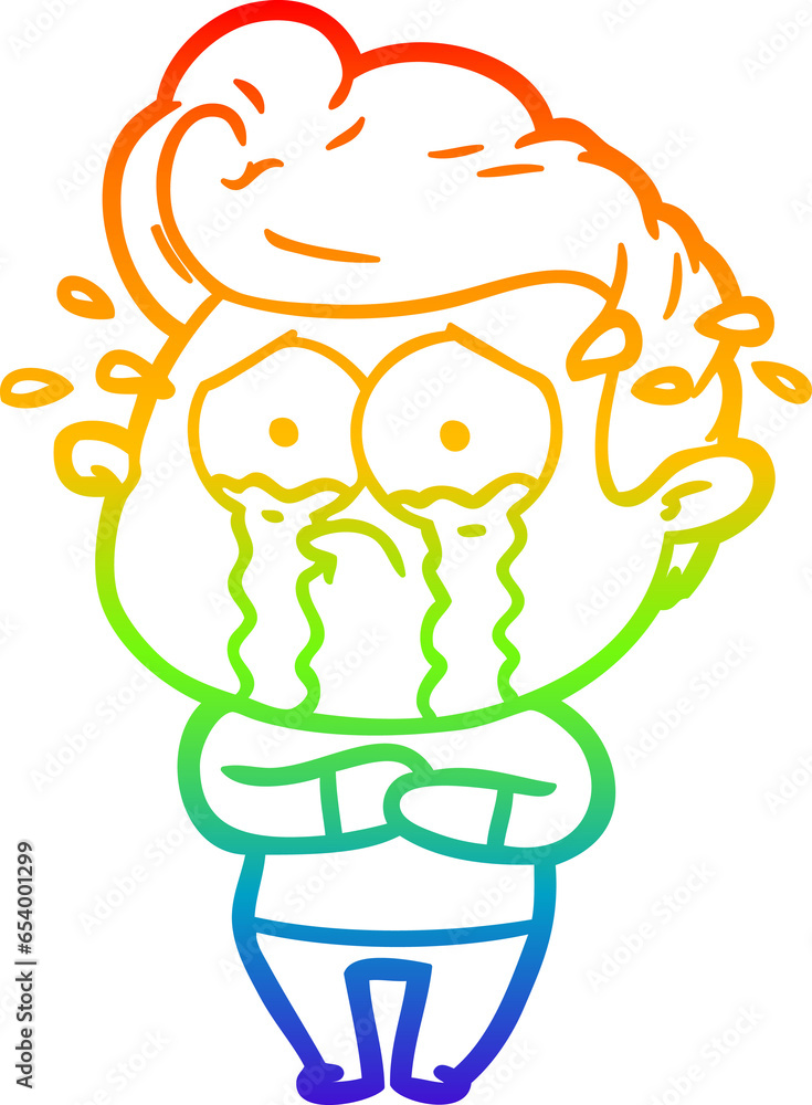 rainbow gradient line drawing of a cartoon crying man rainbow gradient line drawing of a cartoon crying man