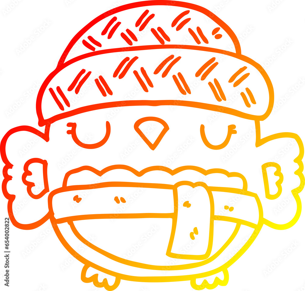 warm gradient line drawing of a cute cartoon owl in hat warm gradient line drawing of a cute cartoon owl in hat