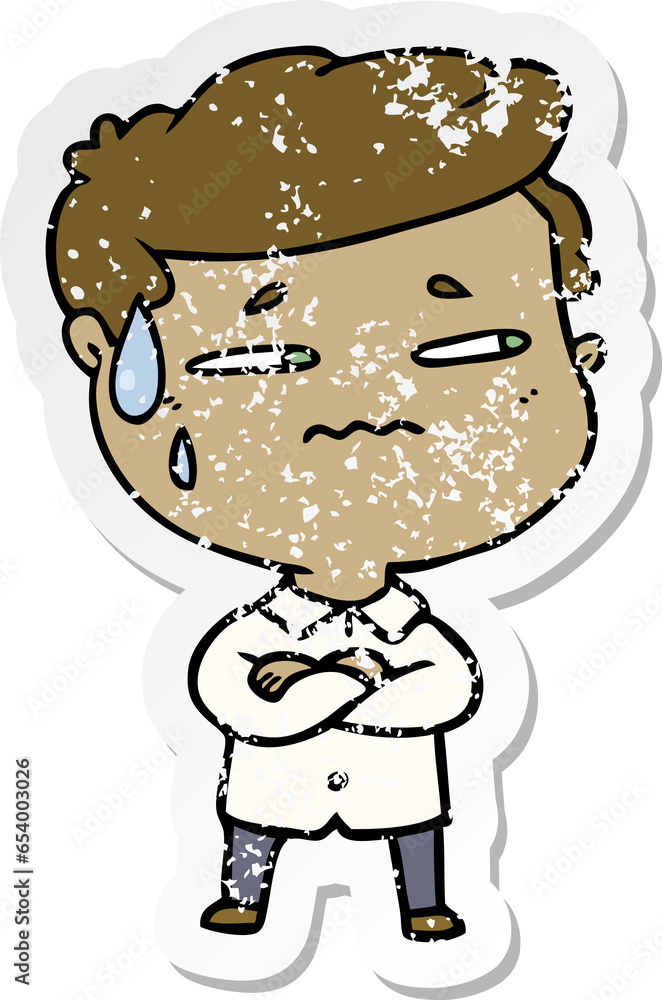 distressed sticker of a cartoon anxious man distressed sticker of a cartoon anxious man