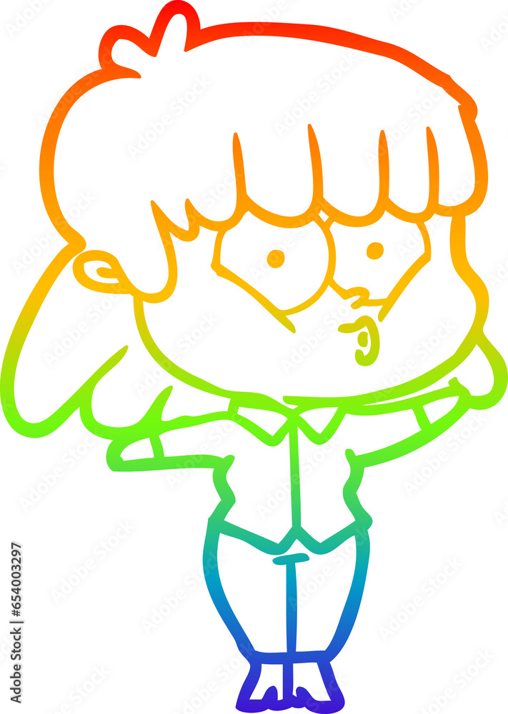 rainbow gradient line drawing of a cartoon whistling girl rainbow gradient line drawing of a cartoon whistling girl