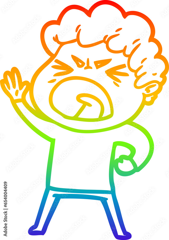 rainbow gradient line drawing of a cartoon furious man rainbow gradient line drawing of a cartoon furious man