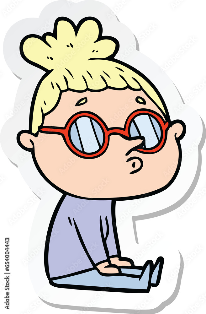 sticker of a cartoon woman wearing glasses sticker of a cartoon woman wearing glasses