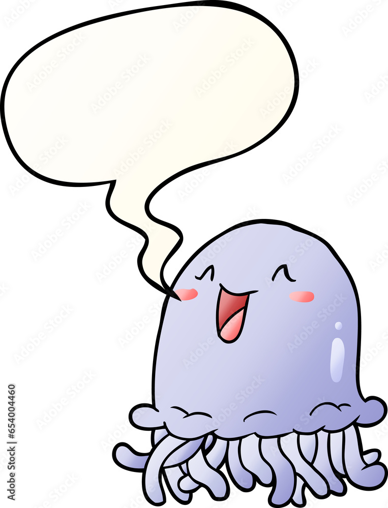 happy cartoon jellyfish with speech bubble in smooth gradient style happy cartoon jellyfish with speech bubble in smooth gradient style