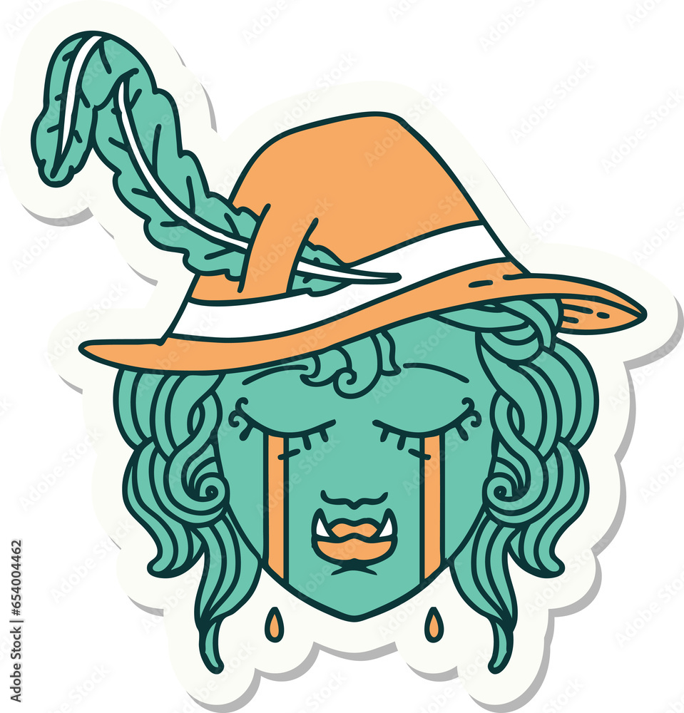 sticker of a crying orc bard character sticker of a crying orc bard character