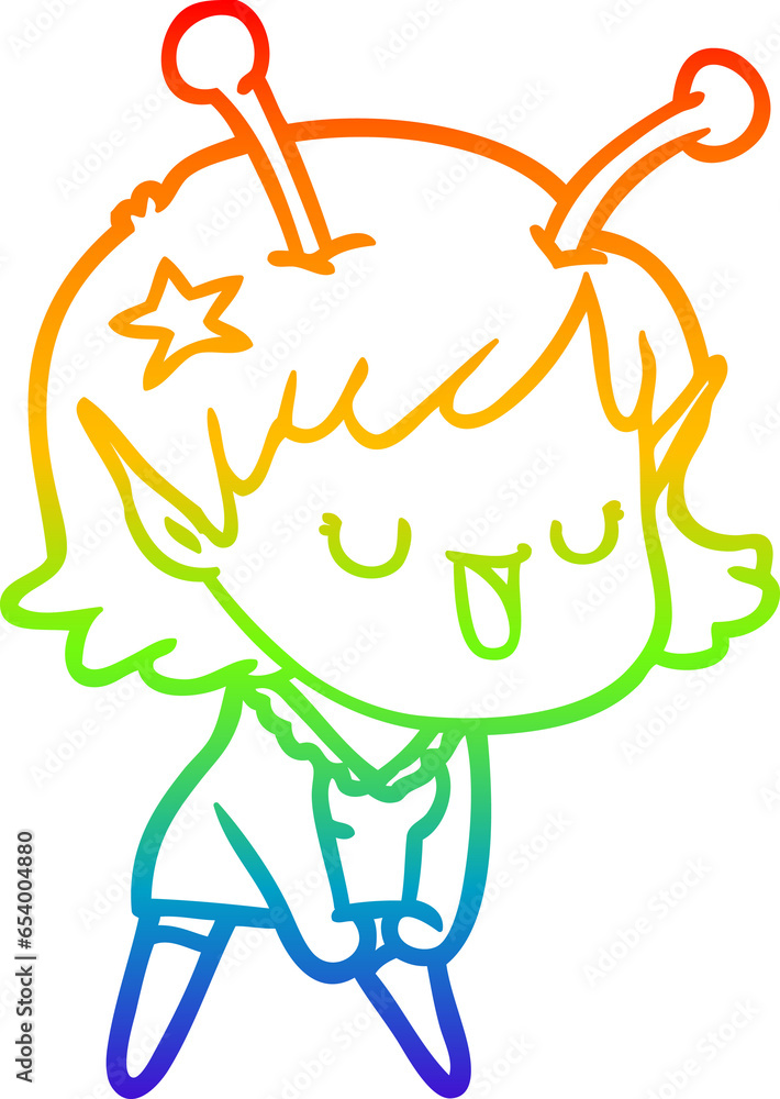 rainbow gradient line drawing of a happy alien girl cartoon rainbow gradient line drawing of a happy alien girl cartoon