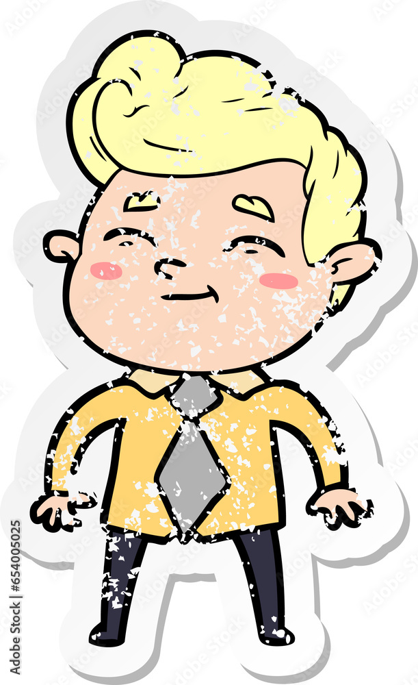 distressed sticker of a happy cartoon man distressed sticker of a happy cartoon man