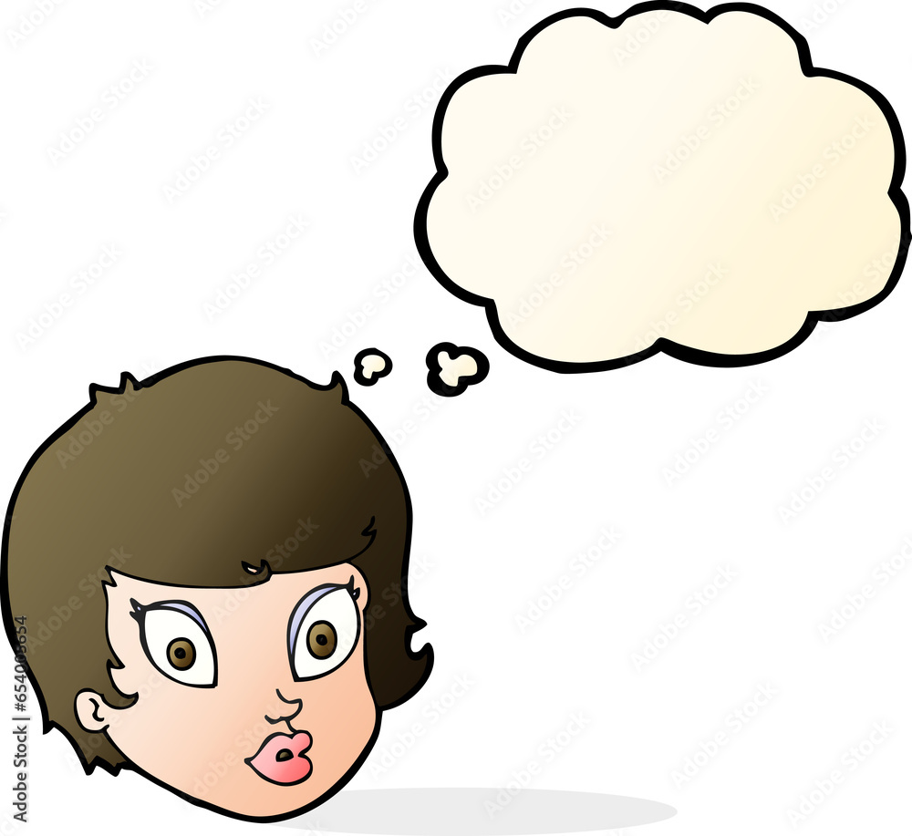 cartoon surprised female face with thought bubble cartoon surprised female face with thought bubble