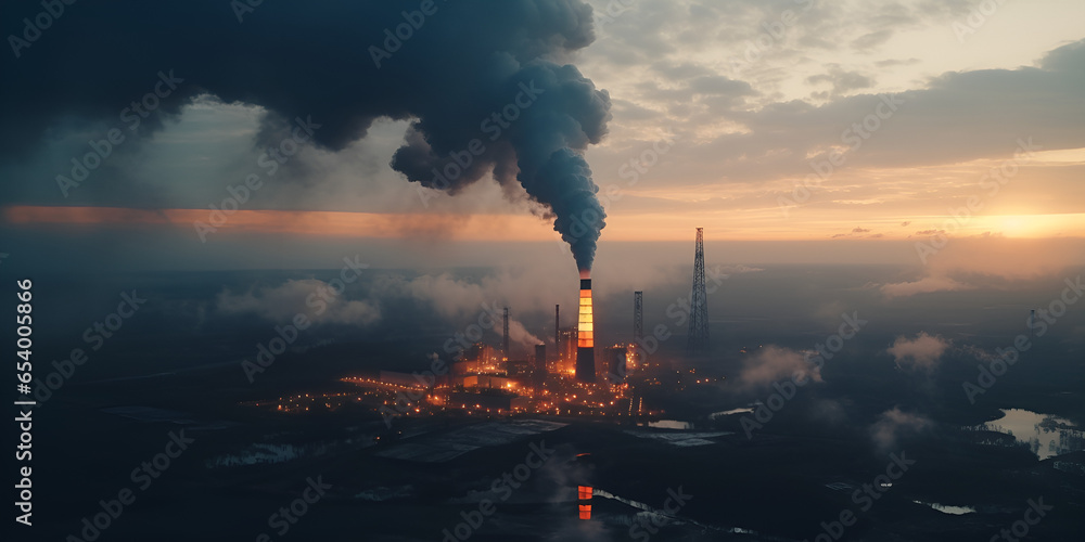 Industrial Factory Pipes Emission Carbon Smoke Generative Ai