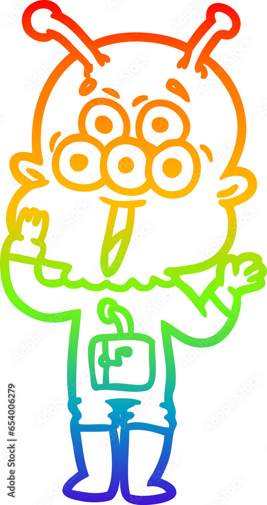 rainbow gradient line drawing of a happy cartoon alien rainbow gradient line drawing of a happy cartoon alien
