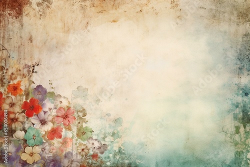 Antique watercolor backdrop with aged paper and vivid splashes. Generative AI