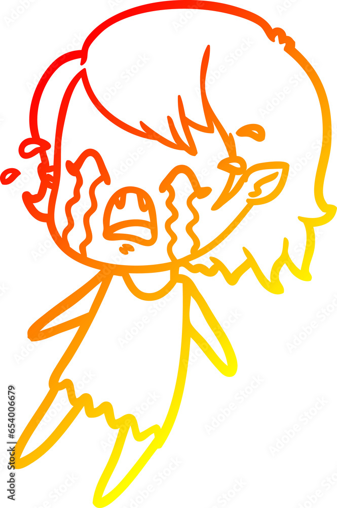 warm gradient line drawing of a cartoon crying vampire girl warm gradient line drawing of a cartoon crying vampire girl