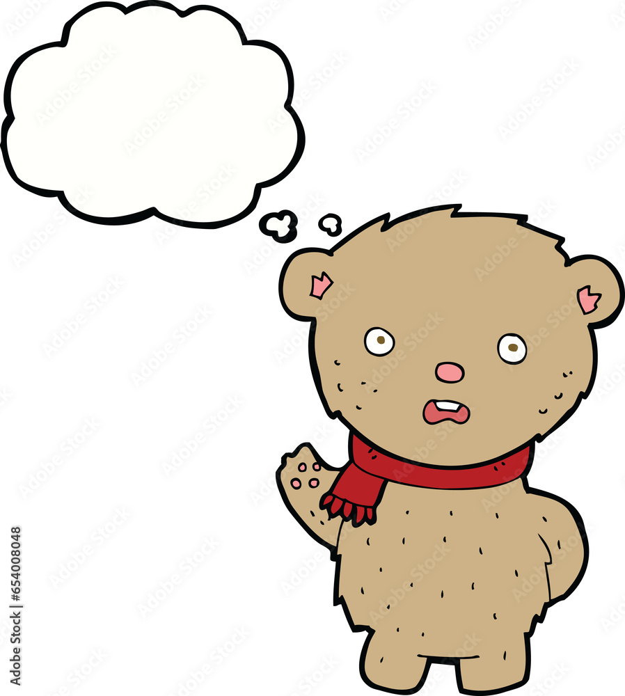 cartoon teddy bear wearing scarf with thought bubble cartoon teddy bear wearing scarf with thought bubble