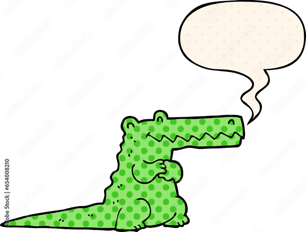 Obraz premium cartoon crocodile with speech bubble in comic book style