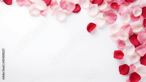 Rose petals on the white copy space background 