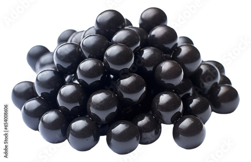 pile of black tapioca boba pearls isolated.