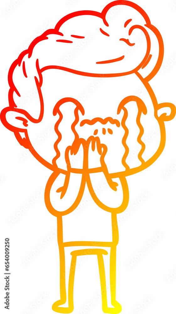 warm gradient line drawing of a cartoon man crying warm gradient line drawing of a cartoon man crying