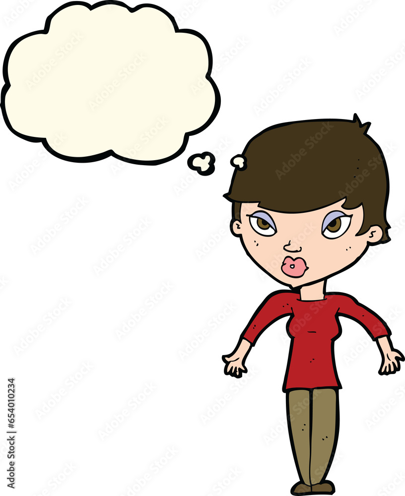 cartoon woman shrugging shoulders with thought bubble cartoon woman shrugging shoulders with thought bubble
