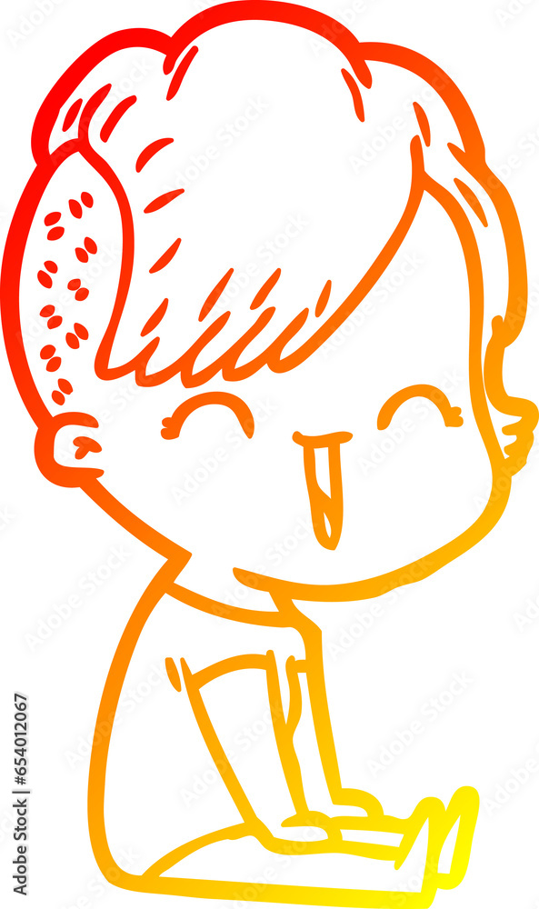 Fototapeta premium warm gradient line drawing of a cartoon happy hipster girl