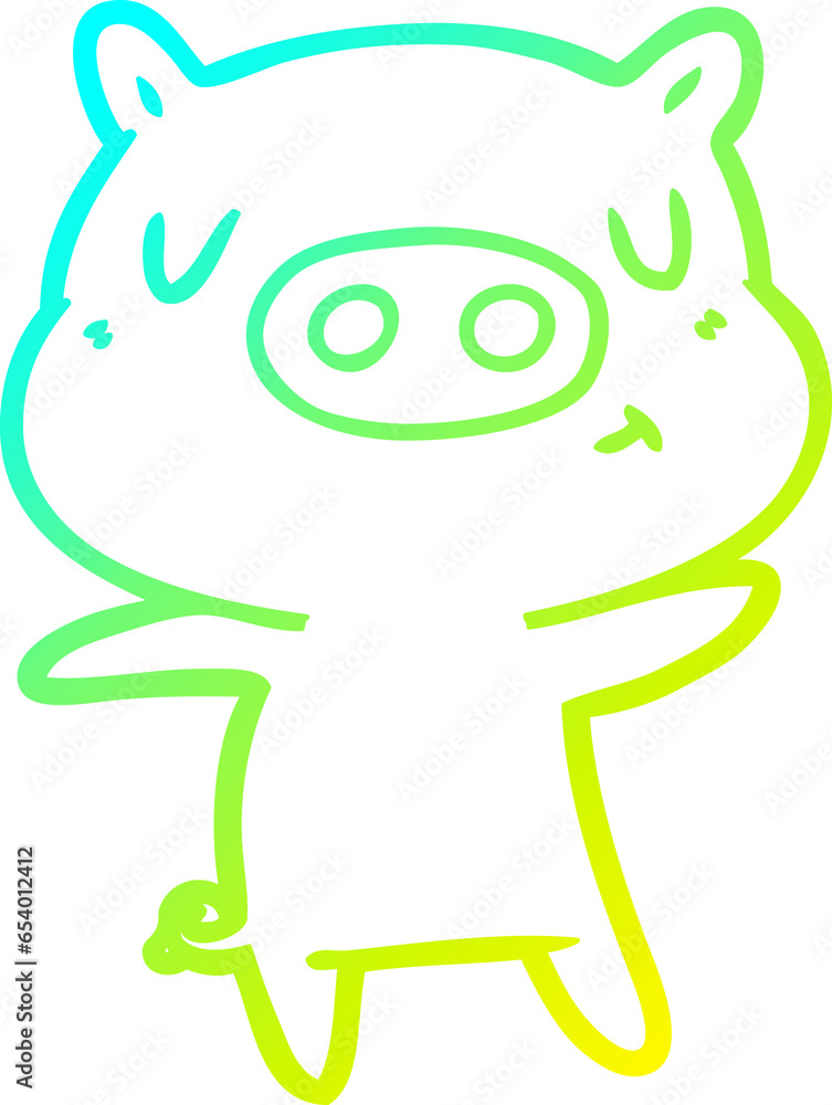 cold gradient line drawing of a cartoon content pig cold gradient line drawing of a cartoon content pig