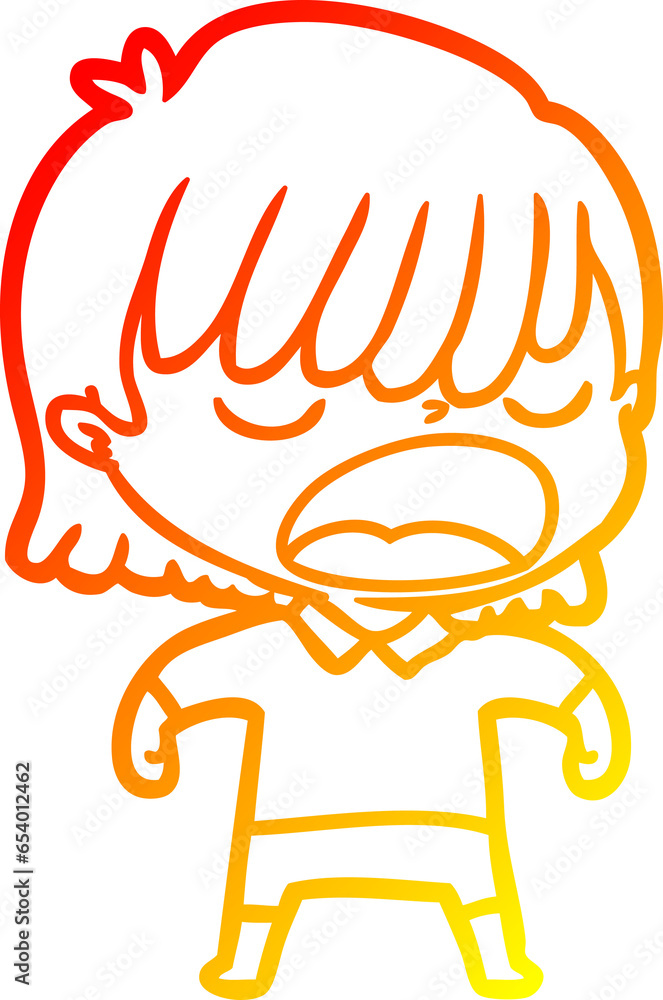 warm gradient line drawing of a cartoon woman talking loudly warm gradient line drawing of a cartoon woman talking loudly