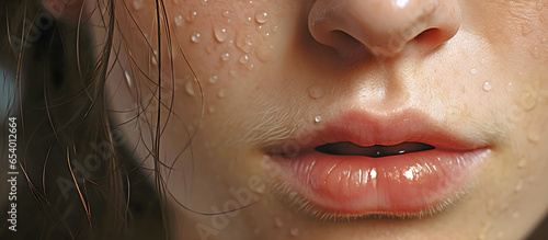 Close up young persons wet face.AI generated. 