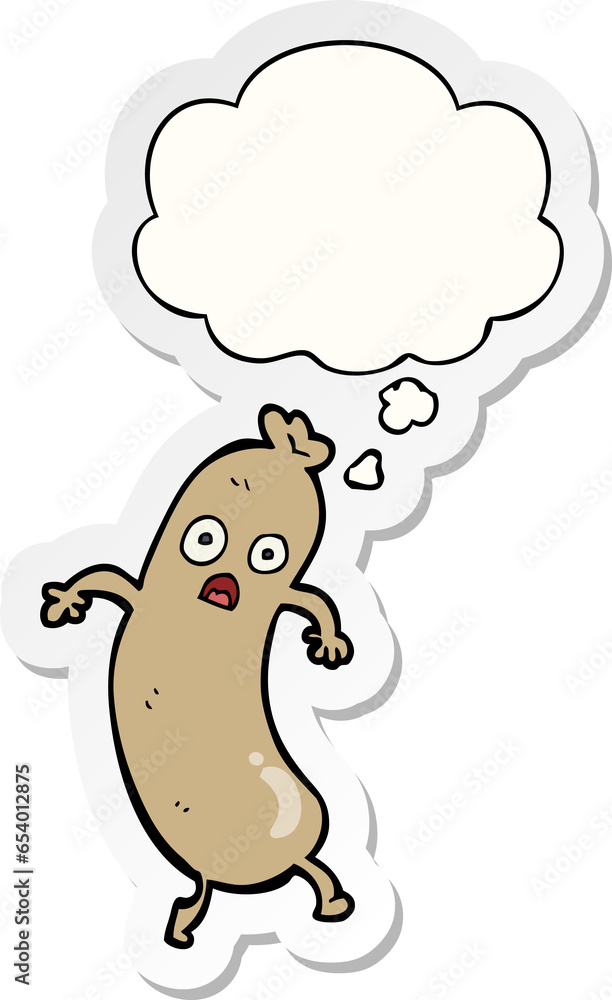 cartoon sausage with thought bubble as a printed sticker cartoon sausage with thought bubble as a printed sticker