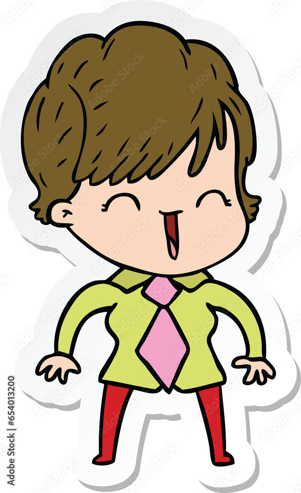 sticker of a cartoon laughing woman sticker of a cartoon laughing woman