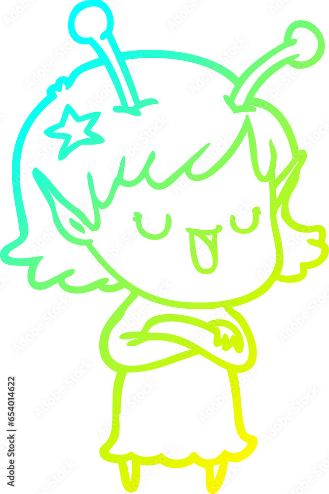 cold gradient line drawing of a happy alien girl cartoon cold gradient line drawing of a happy alien girl cartoon