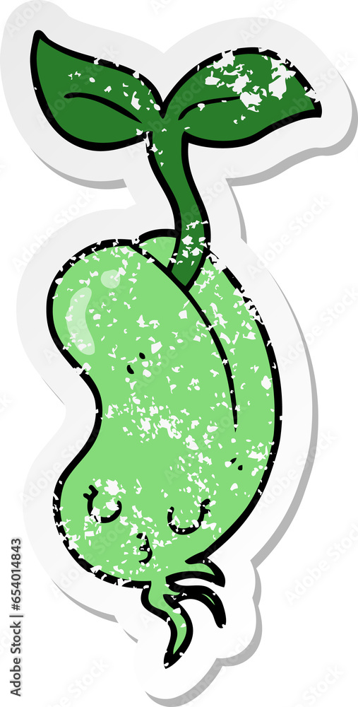 distressed sticker of a cartoon sprouting bean distressed sticker of a cartoon sprouting bean