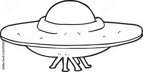 Fotografie freehand drawn black and white cartoon flying saucer
