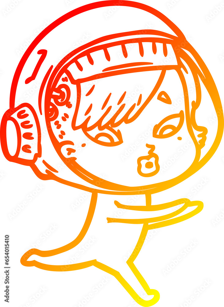 warm gradient line drawing of a cartoon astronaut woman warm gradient line drawing of a cartoon astronaut woman