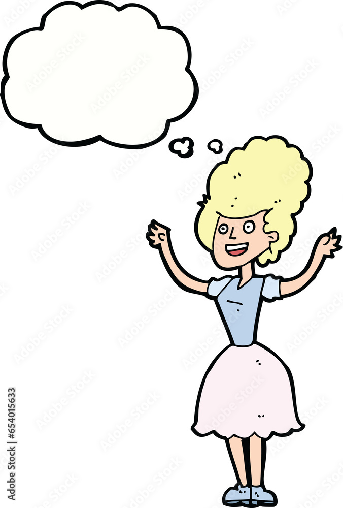 cartoon happy 1950's woman with thought bubble cartoon happy 1950's woman with thought bubble