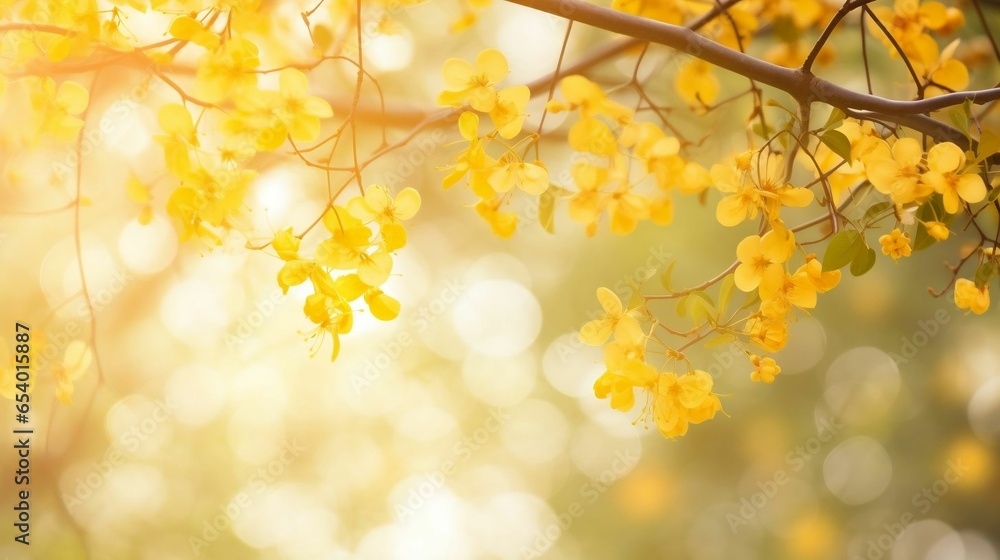 Fototapeta premium yellow bokeh background from nature under tree shade 