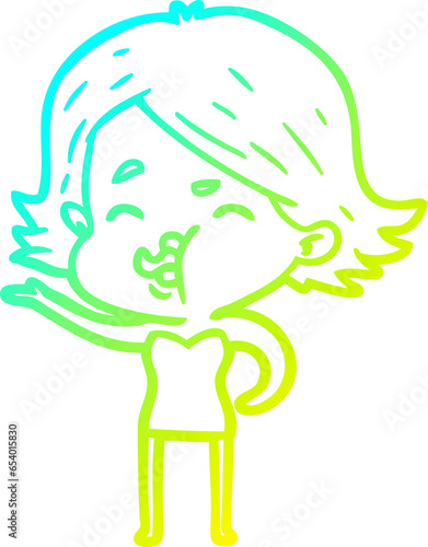 cold gradient line drawing of a cartoon girl pulling face