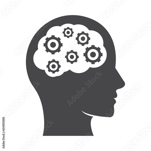 profile brain icon cog wheels