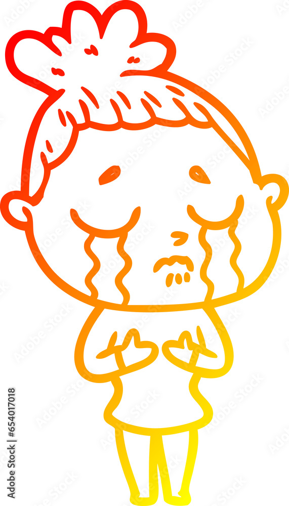 warm gradient line drawing of a cartoon crying woman warm gradient line drawing of a cartoon crying woman