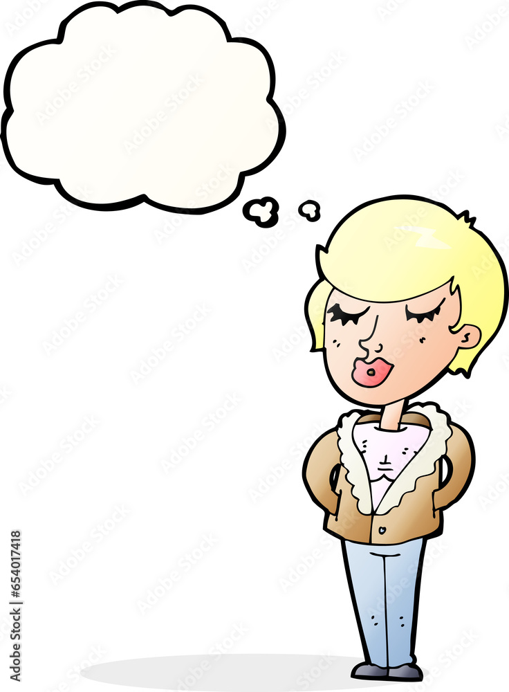 cartoon cool relaxed woman with thought bubble cartoon cool relaxed woman with thought bubble
